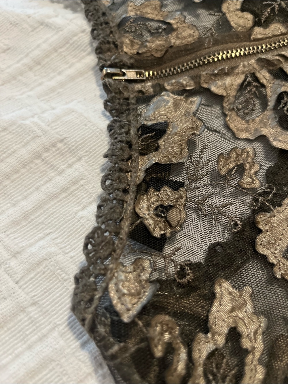 POL Boho Bell Sleeve Babydoll Top Taupe Lace Peplum Small - Picture 14 of 16